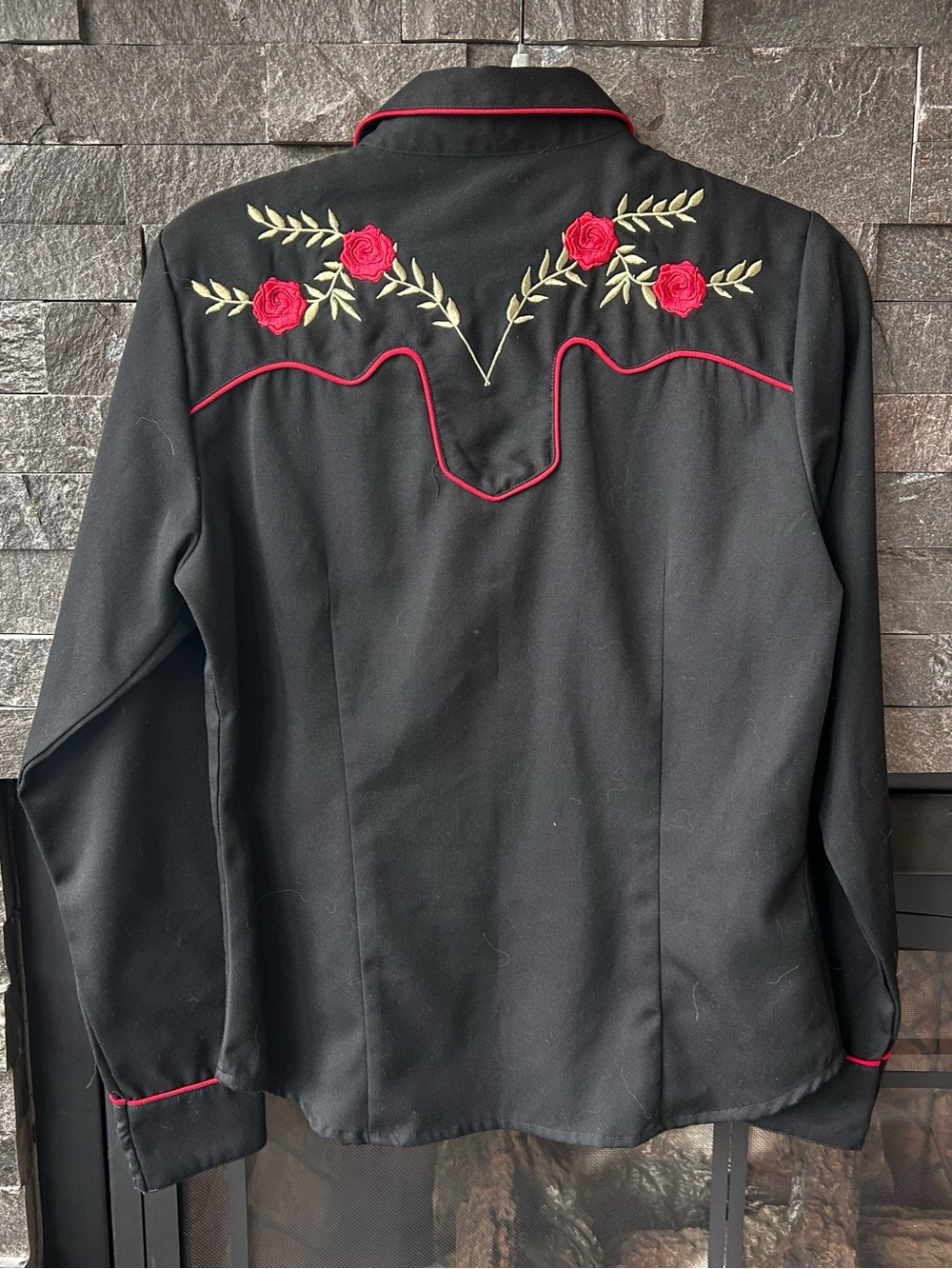 Vintage Roper Black Western Button-Down Shirt with Red Rose Embroidery - Picture 3 of 5